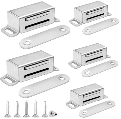 10 magneti per porta, con chiusura magnetica, per ante e cassetti, chiusura magnetica, per mobili, chiudiporta, calamite adesive con controparte, magneti per armadio, in acciaio inox con 40 viti
