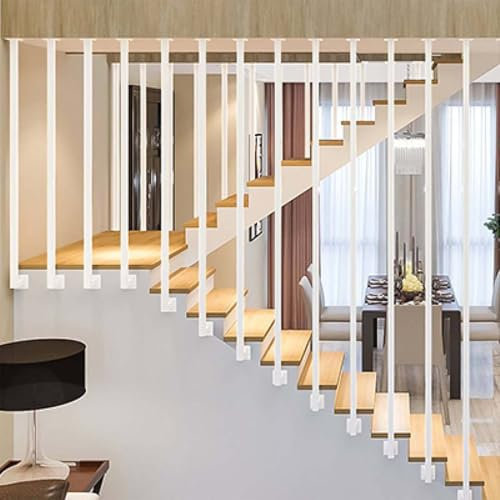 Barre d'appui d'escalier robuste blanche de 30 à 150 cm, en fer forgé pour escaliers, poteau de balustrade de type L avec raccords, balustrade de sécurité montée au plafond (145 cm)
