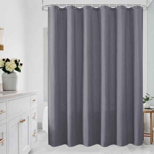 Shower Curtain, Mould Proof Resistant and Waterproof Washable Polyester Fabric with 12 Hooks, Quick Dry, Shower Curtain for Bathroom, Wet Rooms, Shower, Bath (Grey, 180×200cm)