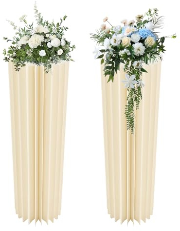2 stycken bröllopskartonger blomsterpelare/vaser, blomsterstöd, dekorativ pelare, vikbar dekorationspelare med 2 akrylplattor, cylinderformade mittenstycken, kreativa för bröllop, fest, trädgård (vit)