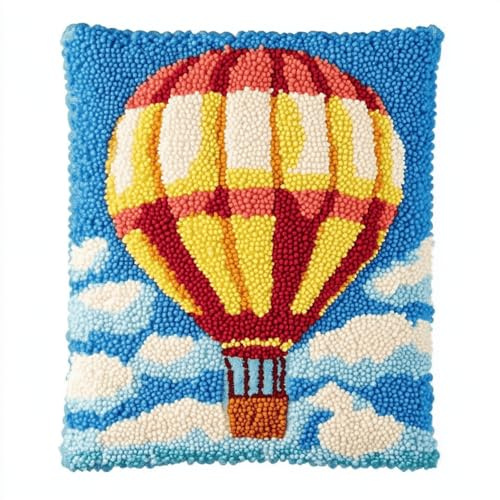 ANSIWEIGO Latch Hook Cushion Kit 43 x 43 cm, juego de cojines de nudos para principiantes y niños, juego de anudados con ganchos, paquete de anudados para hacer uno mismo, bordado y alfombra