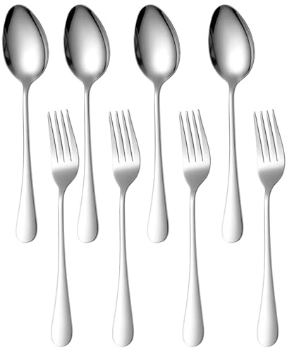 4 Spoons+4 Forks, Table Spoons, Tablespoons, Tablespoon, Desert Spoons Set of 6, Table Spoons, Dishwasher Safe, Durable, Mirror Finish, Rust Resistant - Ideal for Home, Restaurants, Parties, Café