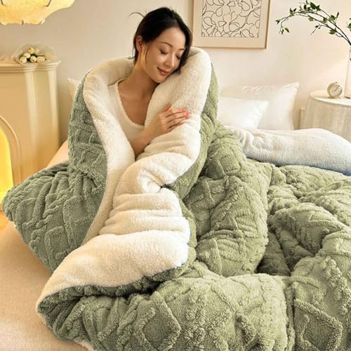 HLTQL Edredones Cama Sherpa Invierno,Colchas Edredones Duvet,Cálido Edredón De Invierno Grueso,Edredón De Lana De Cordero,Súper Grueso Reversible Cálido Manta(02,150 * 200cm/3kg)