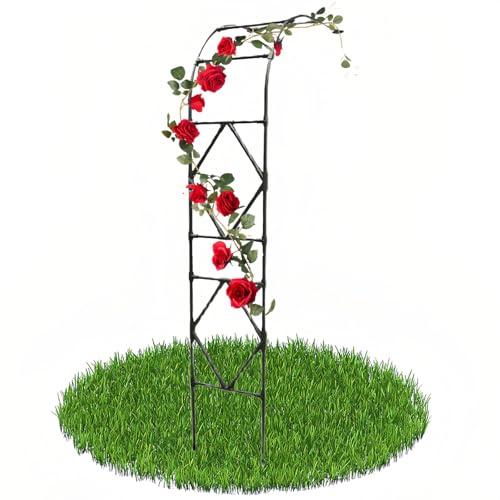 Demi-arche de roses en treillis noir et blanc pour plantes grimpantes et fleurs - 220 x 240 cm - Demi arche latérale élégante pour plantes et fleurs
