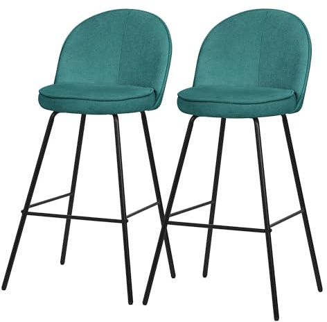 ML-Design Barstolar 2-pack Bensin Tygklädda H75 cm Ergonomiska Komfortabla Höga stolar med Stabilt Metallstativ Ryggstöd Fotstöd Köksstolar Bistrostolar Lounge Barpallar Stolar för Kök Matplats Bar