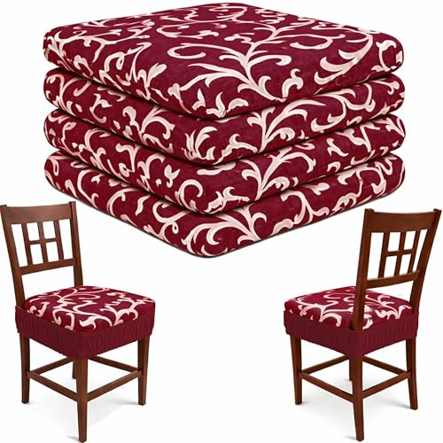 HAND Set 4 Cuscini per Sedie Cucina – Cuscini per Sedie in Legno con Elastico Perimetrale Antiscivolo, Sfoderabili con Cerniera, Imbottitura Inclusa (Bordeaux Firenze, Set da 4)