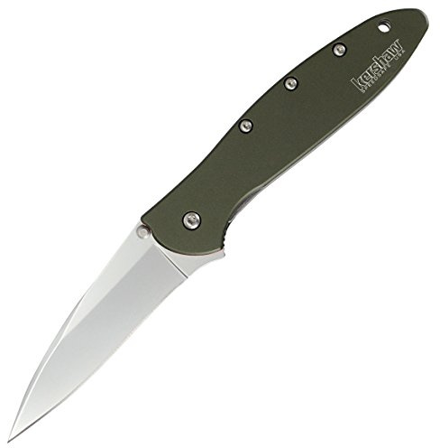 Kershaw Leek Pocket Knife, Olive Drab (1660OL) 3 Bead-Blasted Sandvik 14C28N Steel Blade, Olive Drab Anodized Aluminum Handle with SpeedSafe Assisted Opening, Liner Lock, Tip-Lock Slider; 2.4 OZ.