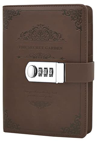 LinYesh Retro Vintage PU Leather Password Notebook Writing Notebook, Planner Organizer with Coded Lock, Pen Holder, Secret Password Hardcover Diary, 200x130mm