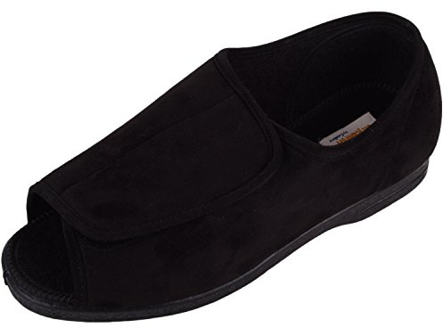 ABSOLUTE FOOTWEAR Mens Microsuede Wide EEE Fitting Slipper/Indoor Shoe with Open Toe - Grey - UK 8