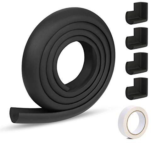 Vicloon Anticolisión Tira para Seguridad Bebés y Niños, 4 Protectores para Esquinas y Bordes, 2M Suave Protectores para Borde de Mesa de Vidrio para Proteger Bebe y Muebles - Negro