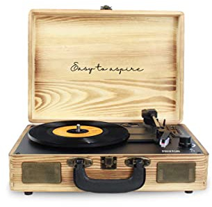PRIXTON VC400 - Tocadiscos de Vinilo Vintage, Reproductor de Vinilo y Reproductor de Musica Mediante Bluetooth y USB, 2 Altavoces Incorporados, Diseño de Maleta, Madera (Reacondicionado)