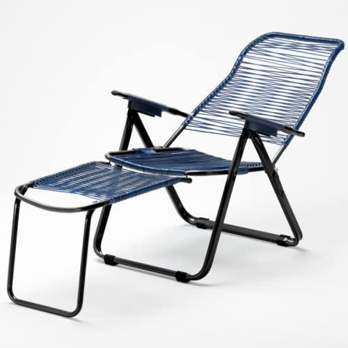 Tomaino Sdraio da giardino in acciaio con corde in plastica, Poltrona cordonata (blu)