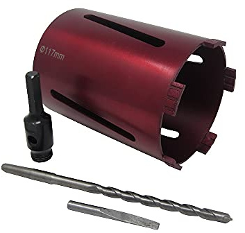 117mm 4.6 Dry Diamond Drilling Core Drill Bit with Turbo Segments comes complete with Hex shank adaptor, guide drill and drift key