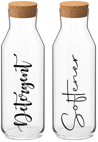 Print Maniacs CORKED GLASS JAR 500ml or 1 Litre Storage Bottle Reuseable Jar Laundry Mrs Hinch Storage Jar (Black, 1 x 1 Litre)