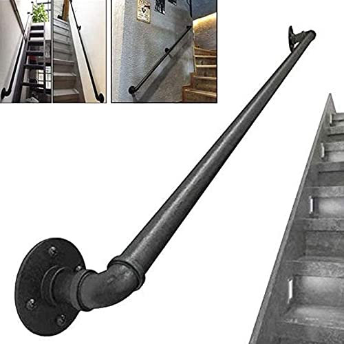 Treppenhandlauf für Innen Außen Handläufe für Treppen Industrie Schwarz Schmiedeeisen Wandhandlauf Terrassengeländer für Balkon Geländer Brüstung Eingangsgeländer (130CM)