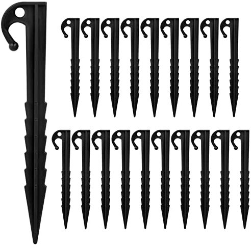 Mikihat 20 Stück Kunststoff Heringe, 14.5cm Kunststoff Zeltheringe Zeltnägel, Robuste Erdnägel Camping Erdanker Plastik, Gartenheringe Zelt Stakes, für Zelte Camping Garten und Outdoor (Schwarz)