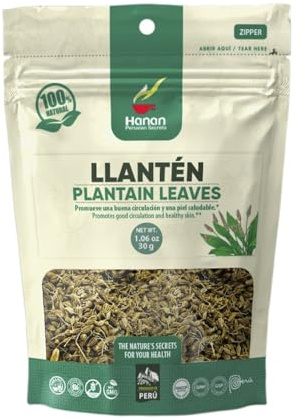 Hanan Plantain Leaf Tea (Llanten) 1.1 oz (30 g) - Loose, Dried Llanten Plant Leaves from Peru, 1.06 Ounce (Pack of 1)