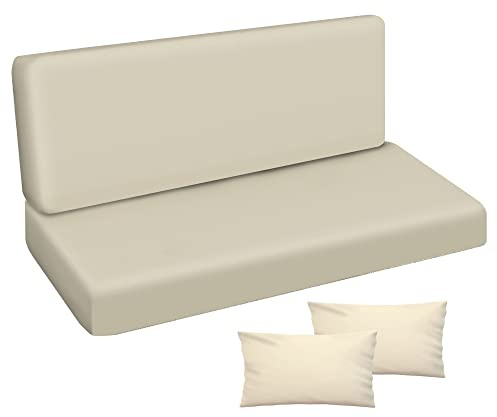 Ferocity Auflage für Hollywoodschaukel 120x50x50 Gartenbankauflage und 2 Kissen Palettenauflage Bankauflage Sitzkissen und Rückenkissen Polsterauflage Matratze Gartenpolster Glatt Beige [133]