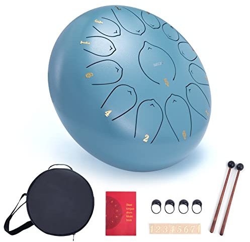 VixxNoxx Stahlzungentrommel Regentrommel Outdoor Garten Hand Drum Handpan Drum 12 Zoll 13 Noten C Key Musikinstrumente Percussion Instrument (Moos Blau)