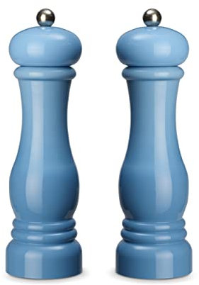 Juego de 2 auténticos molinillos de especias de plástico ABS, mecanismo de molienda de cerámica, molinillo manual, ideal para especias como pimienta, sal y guindilla, 21 cm, azul