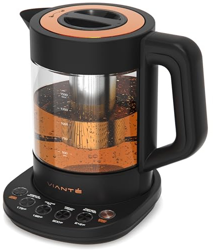 Vianté Electric Kettle With Infuser. No Plastic In Contact With Water. Hot Tea Maker With Temperature Control And Automatic Shut Off 1.5 Liters Capacity | Black Color