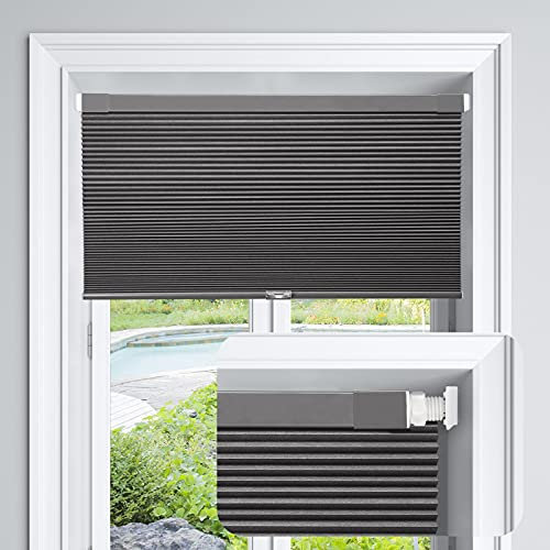 LazBlinds Jalousie, schnurlos, zellular, für Fenster, kein Werkzeug, kein Bohren, Verdunklung, für Fenstergröße 97 x 122 cm (B x H), Mitternachtsschwarz