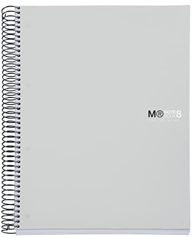 Miquelrius - Quaderno A4, 200 fogli in 8 colori, Carta 70 g/m², Quadretti 5 mm, Copertina in polipropilene 0,8 mm, Spirale 360°, 4 fori, Prodotto in Spagna, Notebook The Original, Grigio