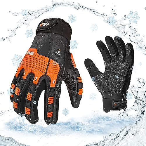 Vgo... Guantes Trabajo Térmico Impermeable Anti-vibración Anti-impacto para Congelador Camioneros, Guantes Touchsreen Hombre -20 ℃ Thinsulate de 3m,1 par(CA7722FLWP)