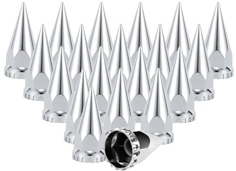 Cabtherlyn 33mm x 4 3/4 Chromed Spike Lug Nuts Covers Thread-On,ABS Chrome Plastic Caps Pointed Screw On Lug Nut Cover for Semi Trucks, Pack of 20 PCS