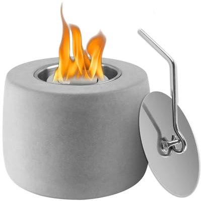 QIAMO Tischkamin, Bio Ethanol Kamin Indoor und Outdoor, Bioethanol Tischkamin echte Feueratmosphäre, Tischfeuer Set für Balkon Deko (Einfarbig Hellgrau)