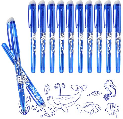DUTIFUL 10 Stück Radierbarer Kugelschreiber Tintenroller Radierbar Blau Gelschreiber Radierbar 0.5mm Friction Stifte Blau Radierbare Stifte Radiergummi Stift für Schulsachen Bürobedarf