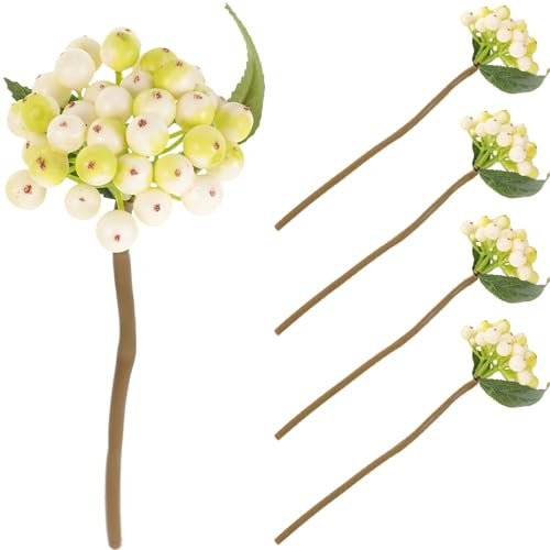 DECHOUS 5 Pièces Pommes De Pin pour Faux Bouquet d'hiver Tiges De Fleurs De Baies Spray Aux Baies De Houx Tiges De Baies De Noël Pics De Baies De Houx Vase PVC Souple Fruit De Fortune Bois