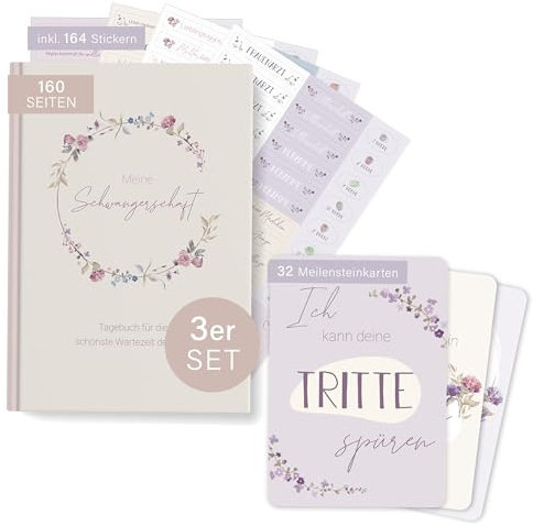 mintkind® Schwangerschaft Geschenkset Meine Schwangerschaft - Tagebuch + Meilensteinkarten Rosa I Verkünden I Personalisierte Geschenke Baby