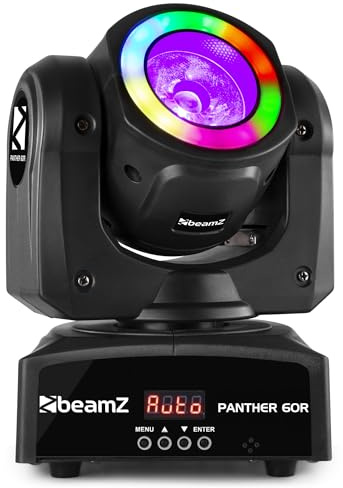 BeamZ Panther 60R Lyre Beam LEDs avec Anneau LED - 60 Watts, DMX 13/15 Canaux, Mode Musical, Programmes Auto, Pan 540°, Tilt 180°, 5° de Faisceau, Idéal pour les Clubs, Scènes