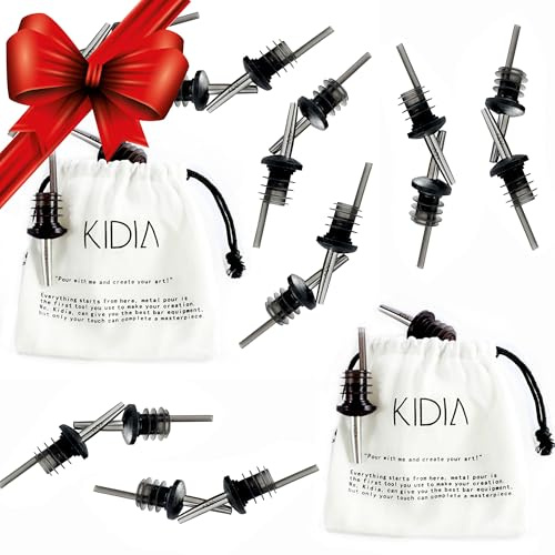 Kidia Metal Pour – Kit 10 Versatori Acciaio Inox - Tappi Universali con Guarnizione in Gomma, Flusso Calibrato 157 BPM, Lavabili in Lavastoviglie | Cocktail Set Barman/Bartender | (2, Classic)