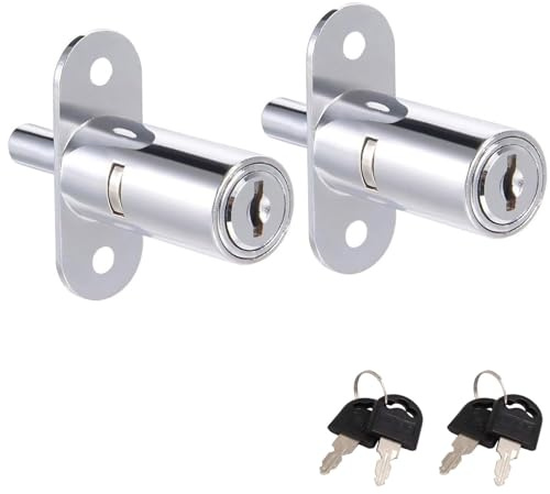 TOP-VIGOR 2Pcs Drawer Desk Wardrobe Cabinet Push Plunger Lock, 19mm Cylinder Diameter 40mm Cylinder Length Cabinet Furniture Lock, Keyed Different