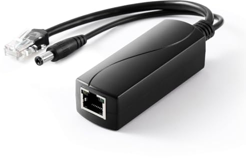 REVODATA 2.5G PoE Splitter 12V/2A, DC 5.5 * 2.5mm Stecker, 48V PoE auf DC 12V/2A 24W Ausgang, 2.5Gbps Ethernet konform IEEE802.3af/at, Plug and Play für IP Kamera, Smart Home