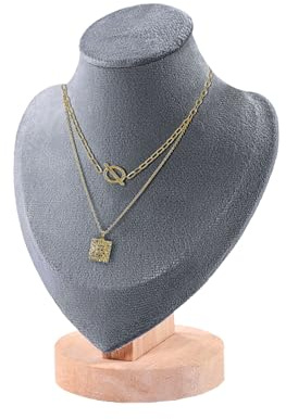 TINGSING Soporte de exhibición de terciopelo para collares, soporte de exhibición de busto de maniquí, organizador de cadena con base de madera, estante de exhibición de joyas para tienda en casa,