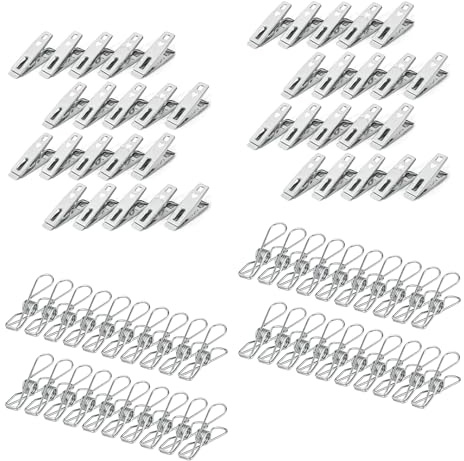 Pince A Linge 80 Pièces, 2 Types De Epingle A Linge en Acier Inoxydable, Pinces À Linge Solides Adaptés Aux Cordes À Linge Sacs À Collation Serviettes Chaussettes Serviettes