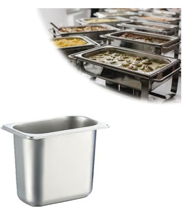 NJDQFA Apilable Recipiente para Gastronomía,Rectángulo Recipiente para Calentar Alimentos,Acero Inoxidable Contenedor Gastronorm,1/9（17.5 * 10.8cm）,15cm