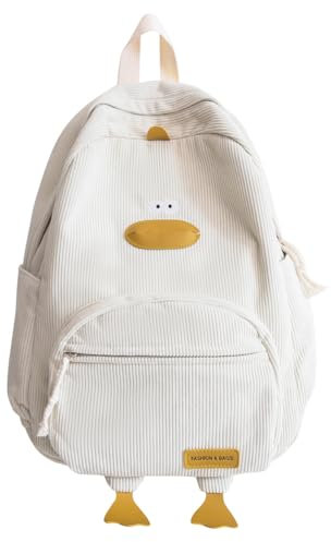 Kawaii Enten Rucksack für Damen Teenager Mädchen, groß Cord Rucksäcke Daypacks Damen Rucksackhandtaschen Schulrucksack Reiserucksack für Lässig Schule Travel Wandern (Weiß)
