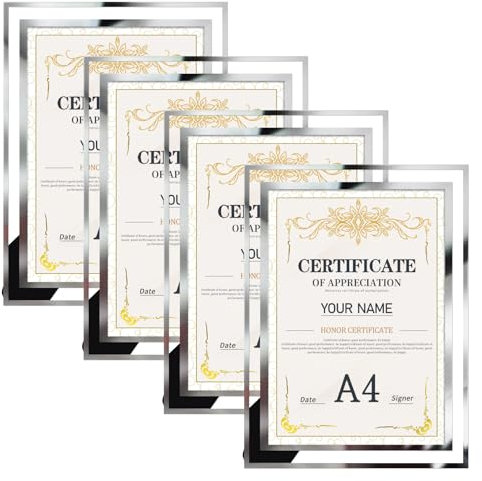 PETAFLOP Bilderrahmen A4, Glasbilderrahmen 4er-Set für Hochzeitsfotos und Familienfotos Dokumentrahmen