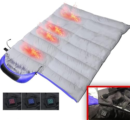 SULQING Beheizter Schlafsack mit Kompressionssack, Mumienschlafsack aus Baumwolle für Erwachsene, wasserdichter, Leichter elektrischer Schlafsack im Umschlagstil für Camping, Rucksackreisen, Wandern