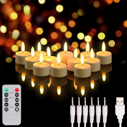 Lunartec Teelichter mit Timer: 12er-Set Akku-LED-Teelichter mit realistischer Flamme & Fernbedienung (aufladbare mit Timer, Akku mit, aufladbar)