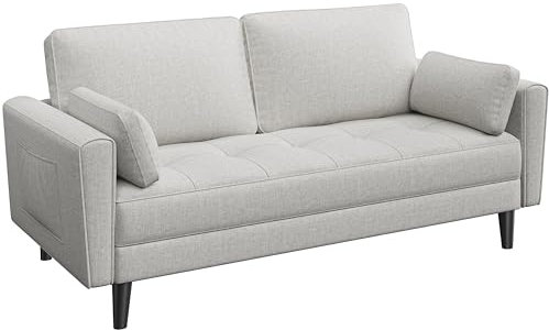Yaheetech Sofa 2 Sitzer, Polstersofa mit 2 Kissen und Armlehnen, Moderne Couch Loungesofa aus Leinenstoff, Bequemes Loveseat für Wohnzimmer/Schlafzimmer Graubeige
