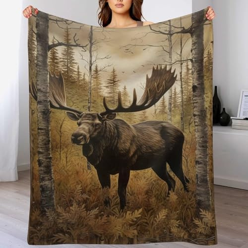 AAPZY Elch Fleece Decke, Flauschige Kuscheldecken, Superweiche Leichte Flannel Wohndecke Mit Druck Für Couch Bett/Sofa （180×200cm）