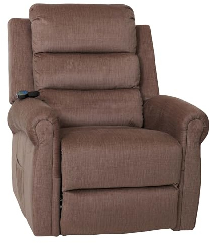 Mendler Fernsehsessel HWC-K63 Stoff 220g/m² Chenille - braun | Relaxsessel, Liegefunktion, Aufstehhilfe, Massage, Heizfunktion