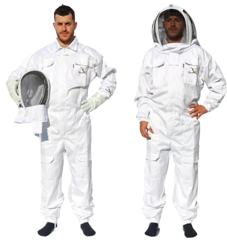 Best Bee Imkeranzug aus dickem Stoff und hochwertiger Baumwolle, robuster Reißverschluss, abnehmbare Kapuze, Werkzeugtaschen, Imkerei-Outfit gegen Wespen & Bienen SG (XXL)