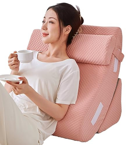 YXXSDP Keilkissen Bett Lesekissen Lesekeil-Kissen Für Arbeiten, Orthopädisches Bett-Keil-Kissen Mit Abnehmbarem Bezug, Erhöhtes Memory-Schaum-Kissen Für Verdauungsbeschwerden(Pink)