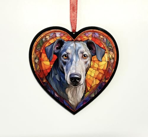Greyhound Grey Heart Suncatcher - Memorial or Gift for Dog Lovers - 19cm